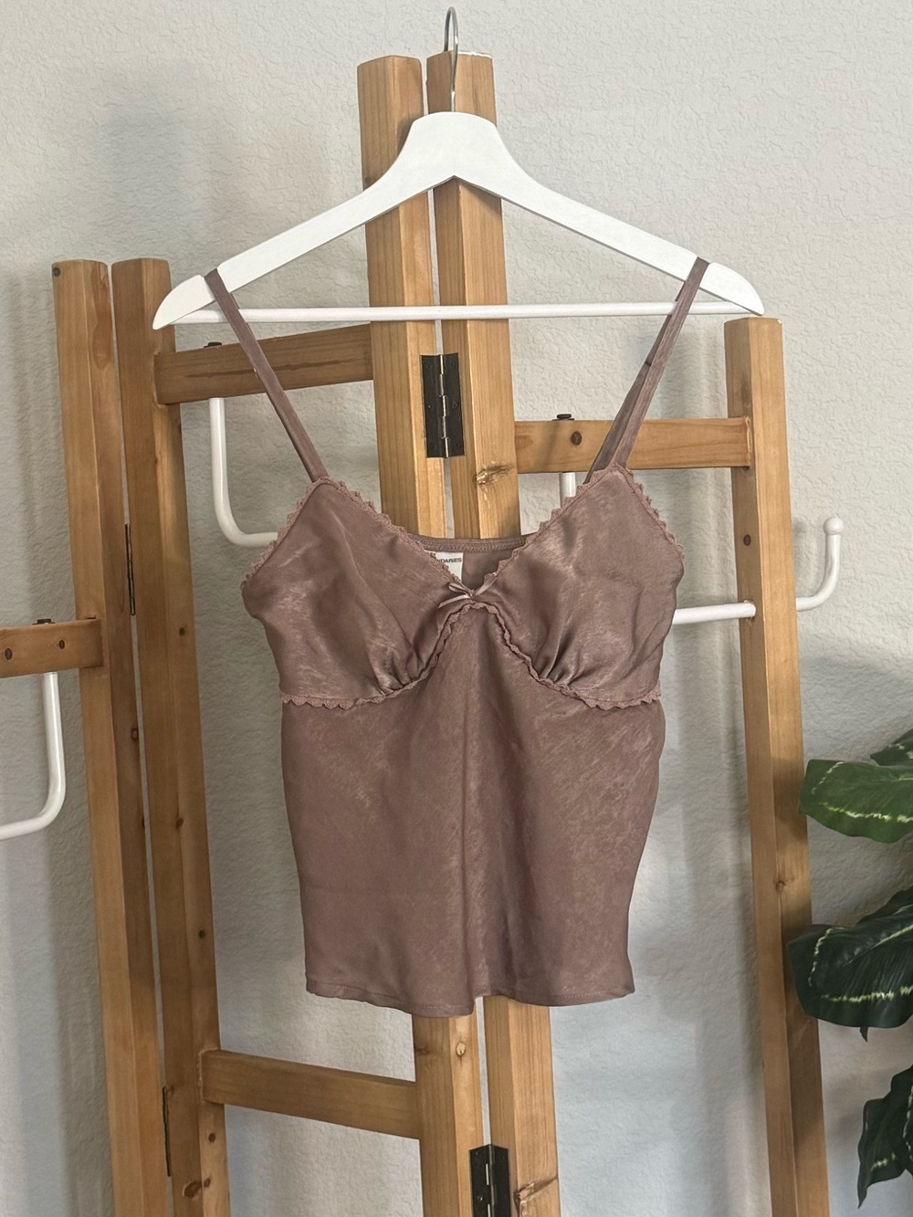 No Boundaries Brown Satin Lace Trim Cami Top – Size S